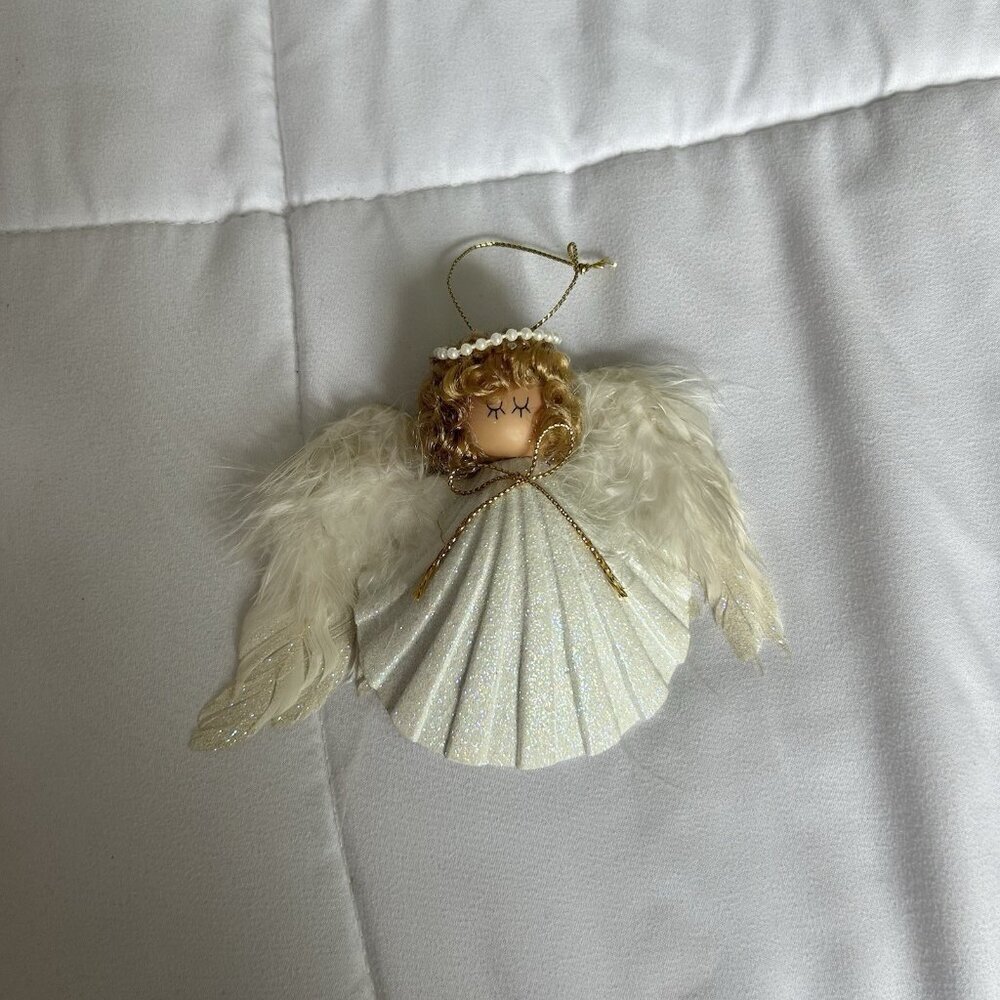 Vintage Glitter Angel Ornament Made With Love In USA Block Island Pearls